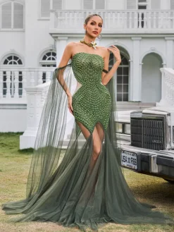 Embellishment | Dresses*Embellishment Daelis Off Shoulder Rhinestone Mesh Maxi Dress