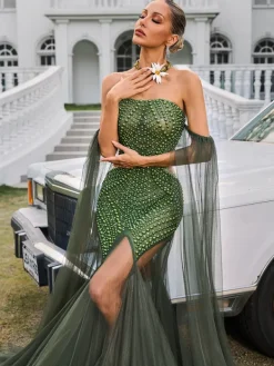 Embellishment | Dresses*Embellishment Daelis Off Shoulder Rhinestone Mesh Maxi Dress