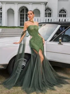Embellishment | Dresses*Embellishment Daelis Off Shoulder Rhinestone Mesh Maxi Dress