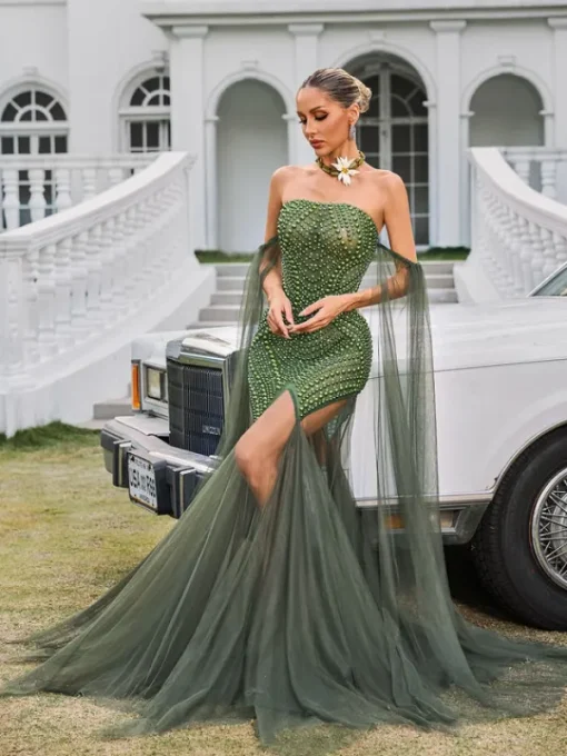 Embellishment | Dresses*Embellishment Daelis Off Shoulder Rhinestone Mesh Maxi Dress