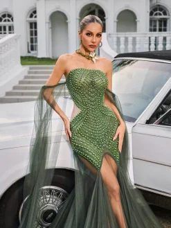 Embellishment | Dresses*Embellishment Daelis Off Shoulder Rhinestone Mesh Maxi Dress