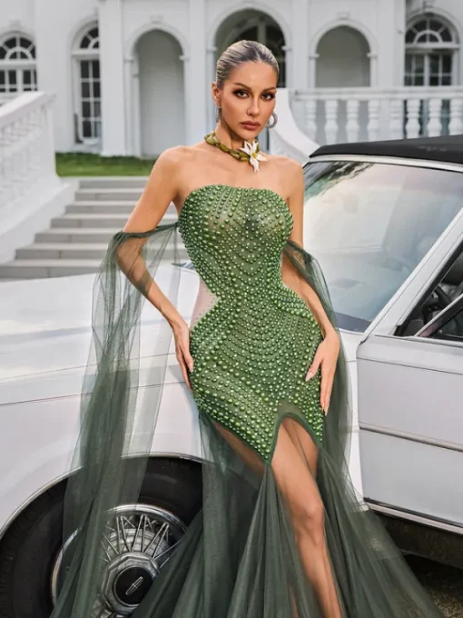Embellishment | Dresses*Embellishment Daelis Off Shoulder Rhinestone Mesh Maxi Dress