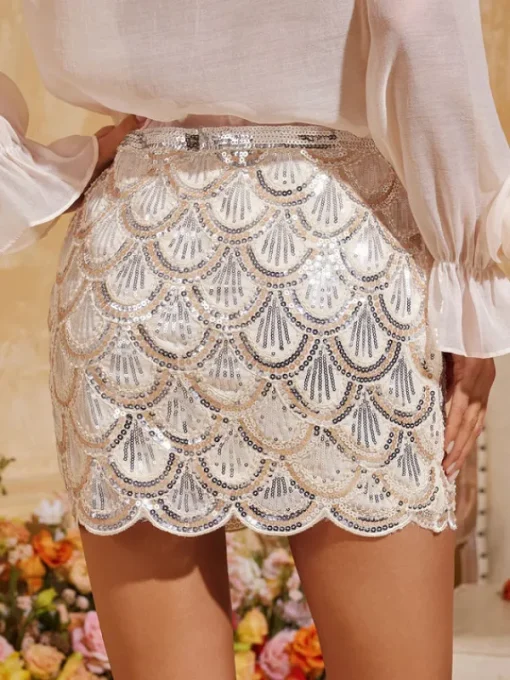 Skirts*Mew Mews Fashion Daelorin Wave Sequin Skirt In Apricot