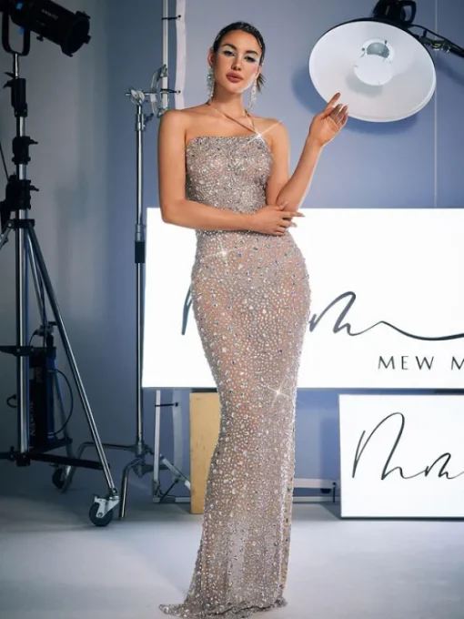 Embellishment | Dresses*Embellishment Dakari Halterneck Rhinestone Maxi Dress In Silver