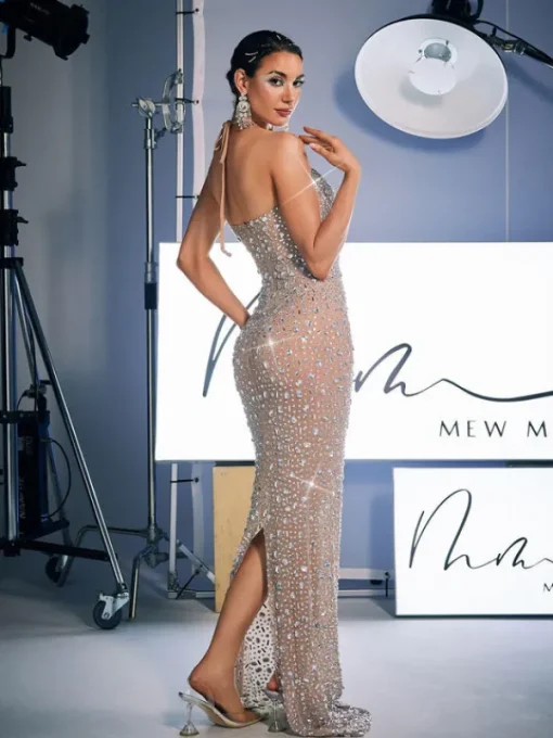 Embellishment | Dresses*Embellishment Dakari Halterneck Rhinestone Maxi Dress In Silver