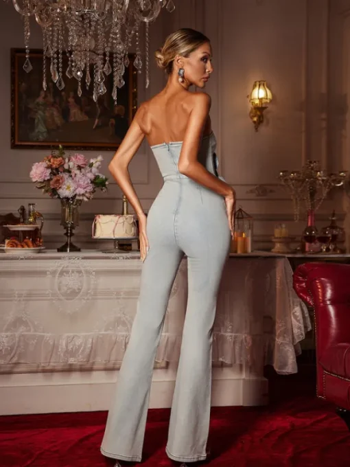 Jumpsuits & Romper*Mew Mews Fashion Dalila Strapless Flower Denim Jumpsuit