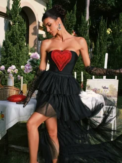 Sets & Co-ords*Bandage Dalit Strapless Heart Crystal Skirt Set