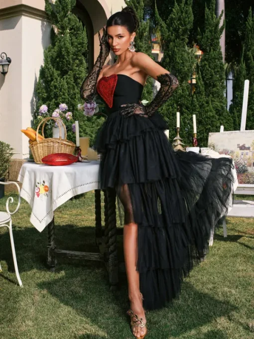 Sets & Co-ords*Bandage Dalit Strapless Heart Crystal Skirt Set