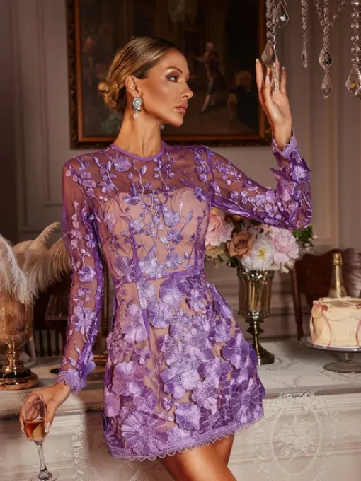 Dresses | Mini Dresses*Mew Mews Fashion Dallan Long Sleeve Floral Embroidered Mini Dress