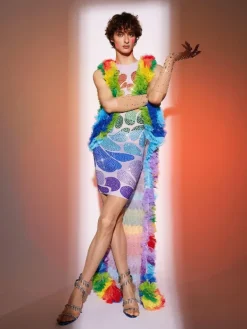 Embellishment | Dresses*Nuo Fansi Danny Rainbow Rhinestone Mesh Dress With Vest