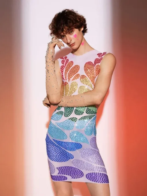 Embellishment | Dresses*Nuo Fansi Danny Rainbow Rhinestone Mesh Dress With Vest