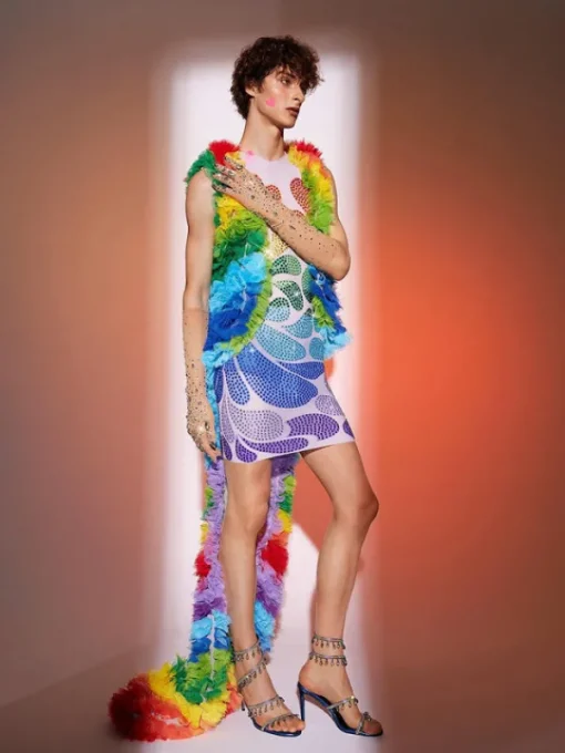 Embellishment | Dresses*Nuo Fansi Danny Rainbow Rhinestone Mesh Dress With Vest