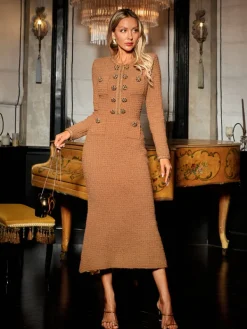 Dresses | Midi Dresses*Mew Mews Fashion Datherine Long Sleeve Tweed Midi Dress