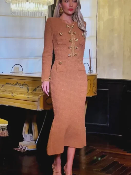 Dresses | Midi Dresses*Mew Mews Fashion Datherine Long Sleeve Tweed Midi Dress