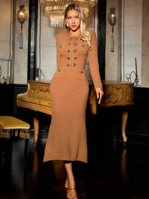 Dresses | Midi Dresses*Mew Mews Fashion Datherine Long Sleeve Tweed Midi Dress