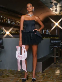 Bags*Mew Mews Fashion Davey Bow Heart Satin Bag