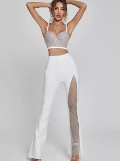 Pants & Shorts*Bandage Della Mesh Diamond Pants In White