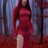 Dresses*W Jia O/S Demi Long Sleeve Rhinestone Maxi Dress
