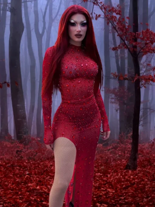 Dresses*W Jia O/S Demi Long Sleeve Rhinestone Maxi Dress