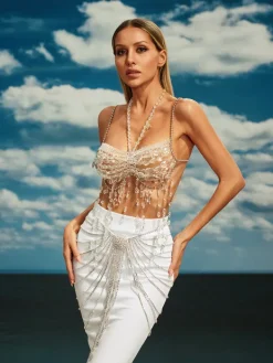 Beaded Wear | Tops*Mew Mews Fashion O/S Didrika Fringe Gemstone Beaded Bralette