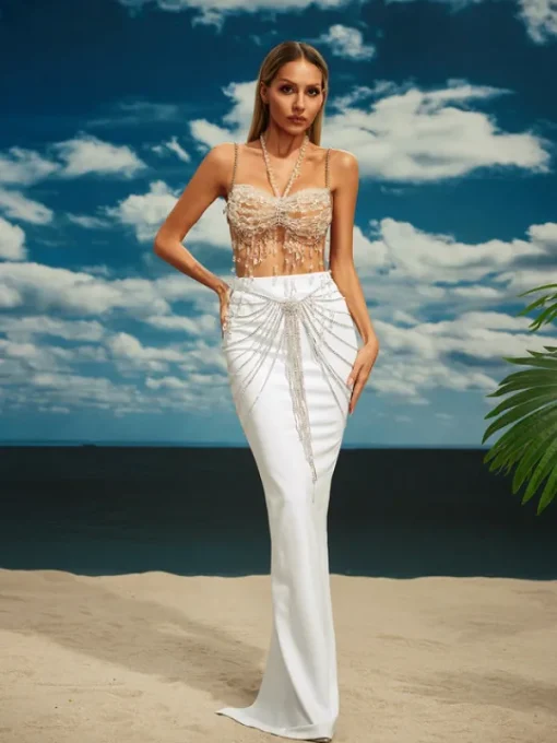 Beaded Wear | Tops*Mew Mews Fashion O/S Didrika Fringe Gemstone Beaded Bralette