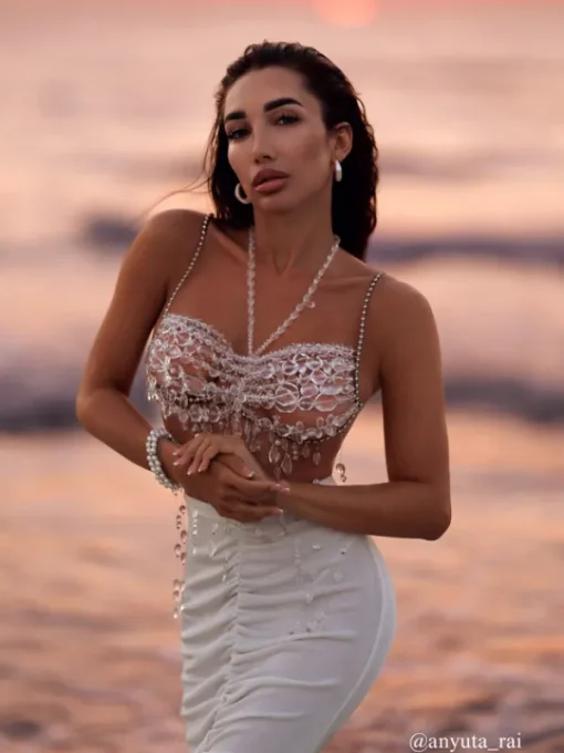 Beaded Wear*Mew Mews Fashion O/S Didrika Fringe Gemstone Beaded Bralette