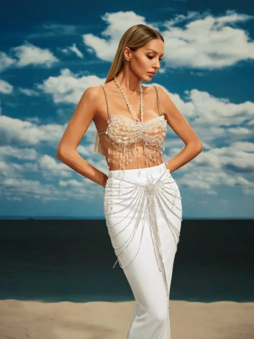 Beaded Wear | Tops*Mew Mews Fashion O/S Didrika Fringe Gemstone Beaded Bralette
