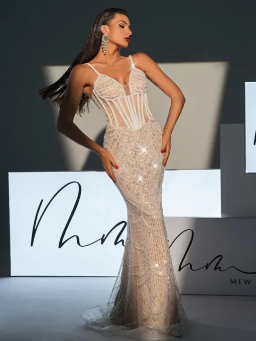 Embellishment | Dresses*Lu Yili Dion Spaghetti Pearl Embellished Sequin Dress