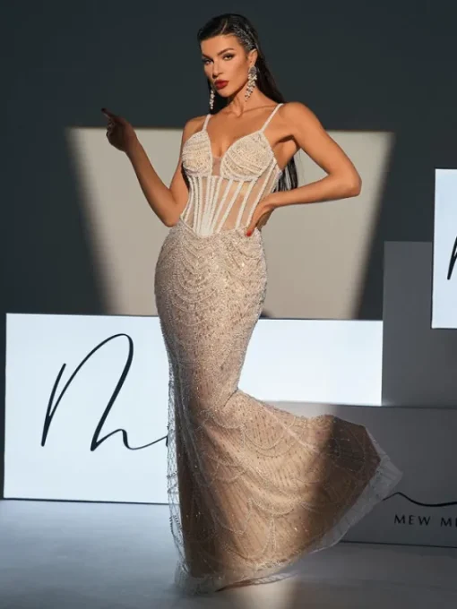Embellishment | Dresses*Lu Yili Dion Spaghetti Pearl Embellished Sequin Dress