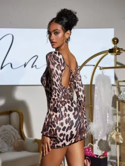 Dresses | Mini Dresses*Mew Mews Fashion Dosen Open Back Leopard Mini Dress