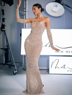 Embellishment | Dresses*Embellishment Douglas Strapless Rhinestone Maxi Dress With Gloves