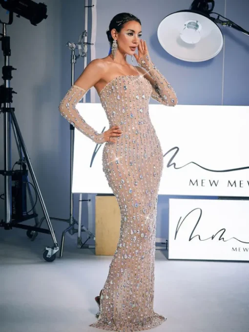 Embellishment | Dresses*Embellishment Douglas Strapless Rhinestone Maxi Dress With Gloves