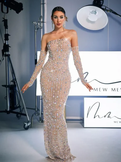 Embellishment | Dresses*Embellishment Douglas Strapless Rhinestone Maxi Dress With Gloves