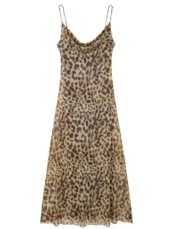 Midi Dresses | Dresses*Mew Mews Fashion Drynthia Spaghetti Leopard Midi Dress In Brown