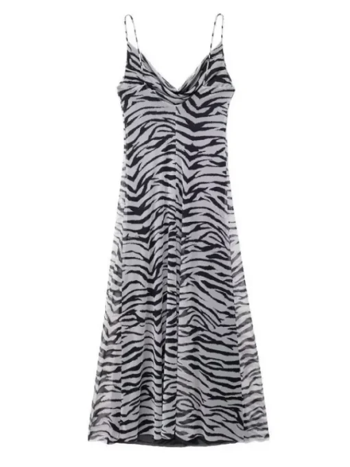 Dresses | Midi Dresses*Mew Mews Fashion Drynthia Spaghetti Zebra Midi Dress In Grey