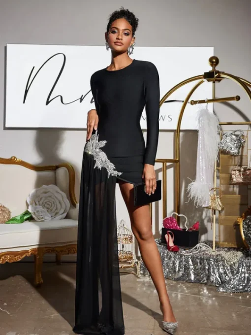 Dresses | Mini Dresses*Bandage Duald Long Sleeve Crystal Dress
