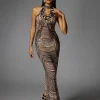 Dresses | Maxi Dresses*Jiu Bajia O/S Dyrrik Halterneck Rhinestone Chain Mesh Maxi Dress