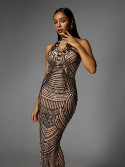 Dresses | Maxi Dresses*Jiu Bajia O/S Dyrrik Halterneck Rhinestone Chain Mesh Maxi Dress
