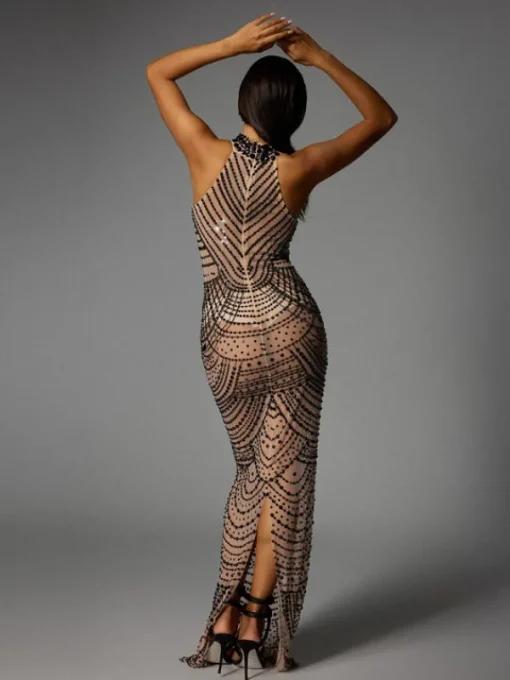 Dresses | Maxi Dresses*Jiu Bajia O/S Dyrrik Halterneck Rhinestone Chain Mesh Maxi Dress
