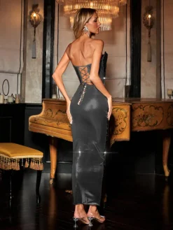 Dresses | Midi Dresses*Jiu Bajia O/S Eadward Strapless Metallic Midi Dress In Black