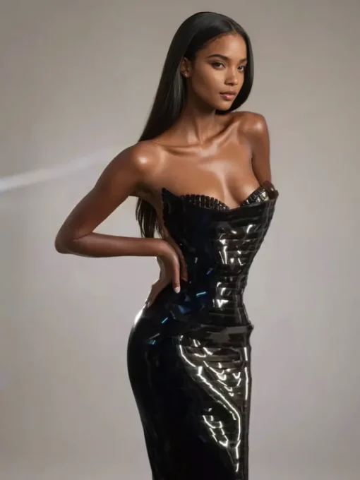 Dresses | Midi Dresses*Jiu Bajia O/S Eadward Strapless Metallic Midi Dress In Black