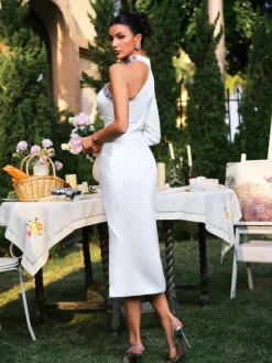 Dresses | Maxi Dresses*Mew Mews Fashion Earvin One Shoulder Crystal Satin Midi Dress