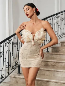 Dresses | Mini Dresses*Mew Mews Fashion Easton Strapless Feather Pearl Mini Dress