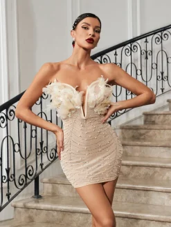 Dresses | Mini Dresses*Mew Mews Fashion Easton Strapless Feather Pearl Mini Dress
