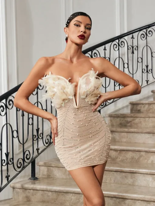 Dresses | Mini Dresses*Mew Mews Fashion Easton Strapless Feather Pearl Mini Dress