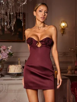 Dresses | Mini Dresses*Mew Mews Fashion Ebrar Strapless Flower Satin Mini Dress
