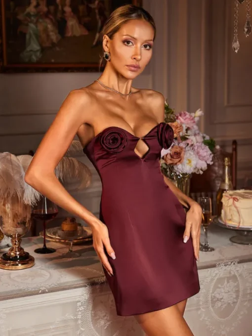 Dresses | Mini Dresses*Mew Mews Fashion Ebrar Strapless Flower Satin Mini Dress