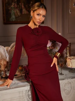 Dresses | Midi Dresses*Mew Mews Fashion Ebrill Long Sleeve Flower Split Midi Dress