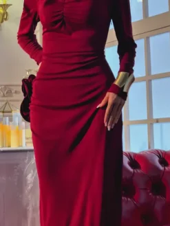 Dresses | Midi Dresses*Mew Mews Fashion Ebrill Long Sleeve Flower Split Midi Dress