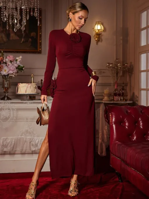 Dresses | Midi Dresses*Mew Mews Fashion Ebrill Long Sleeve Flower Split Midi Dress